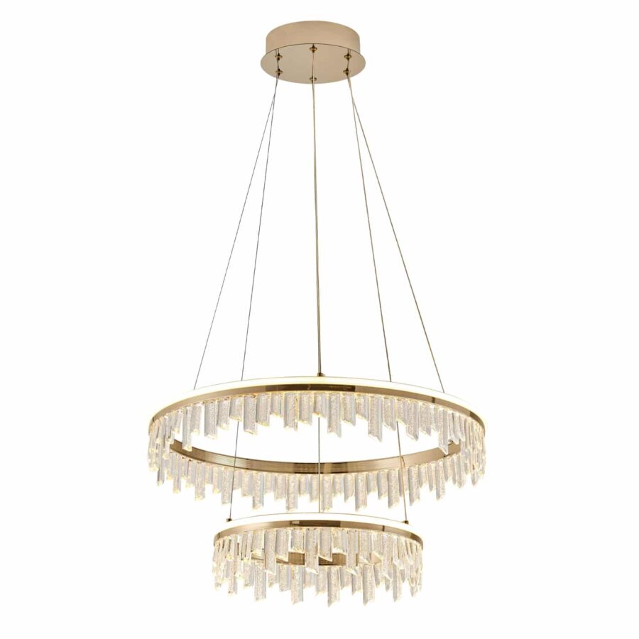 Modern chandelier "Crystal 3", with two layers, dimensions D58CM and D40CM, power 90 watts and three lighting colors, gold.
