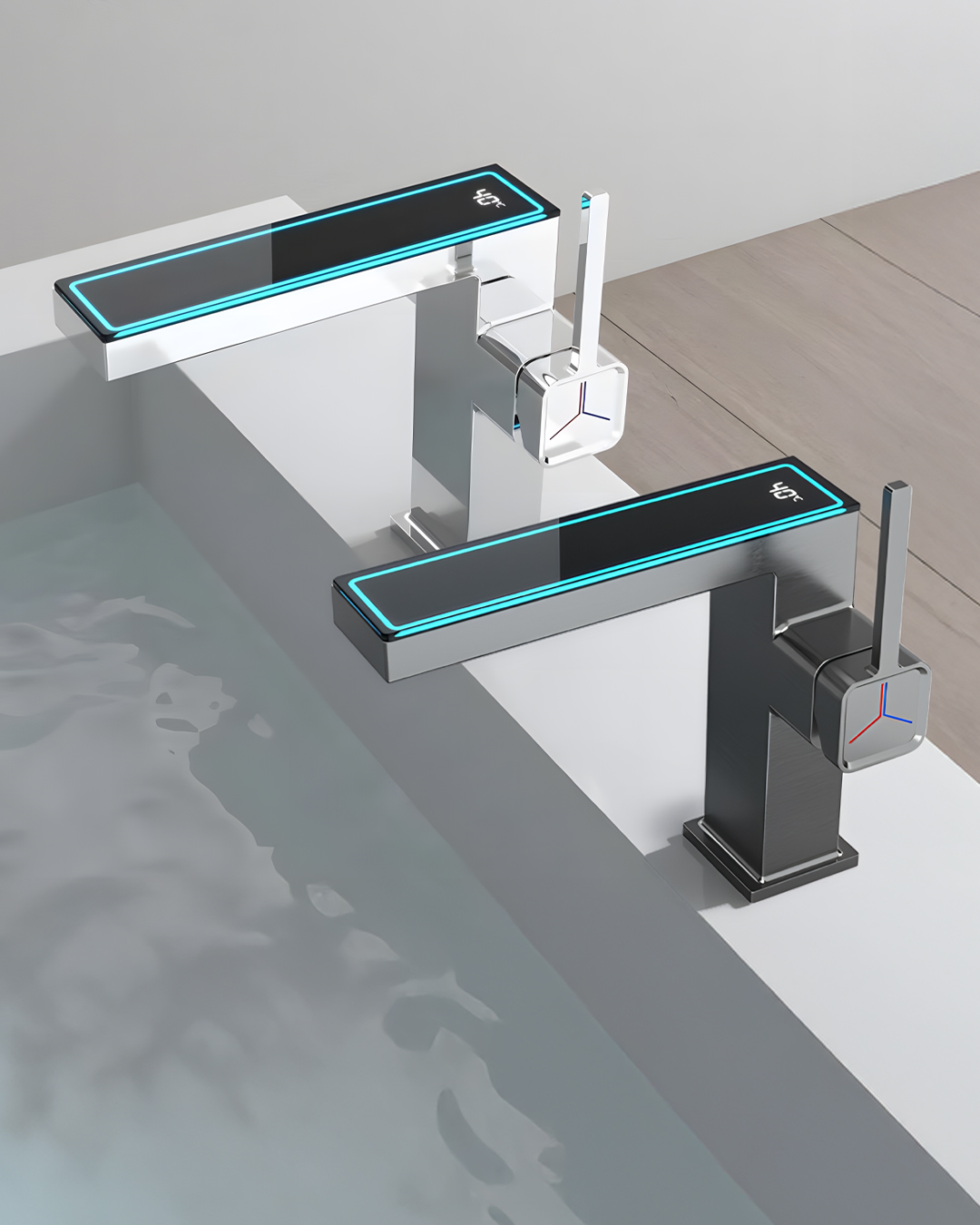 digital mixer 005 خلاط حوض زجاجي مع شاشة عرض رقمية لدرجة الحرارة - كروم - الصورة 1
