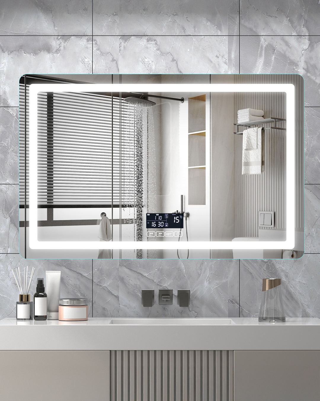 mirror 9 مرآة - 60×80 مكبر صوت بلوتوث، إضاءة - الصورة 1