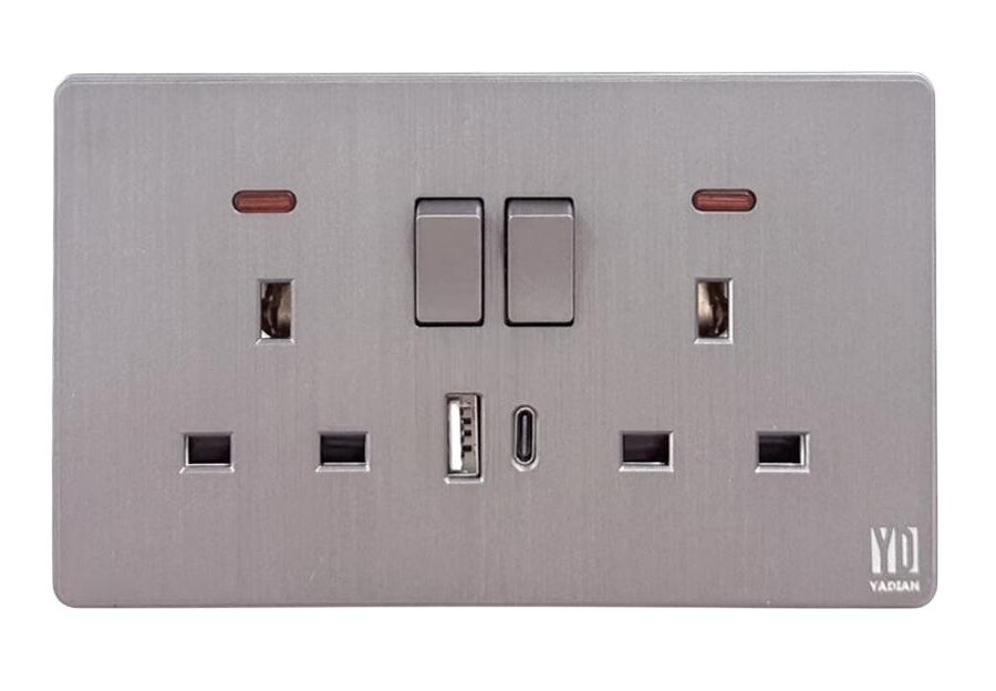 Double Socket 13A Grey